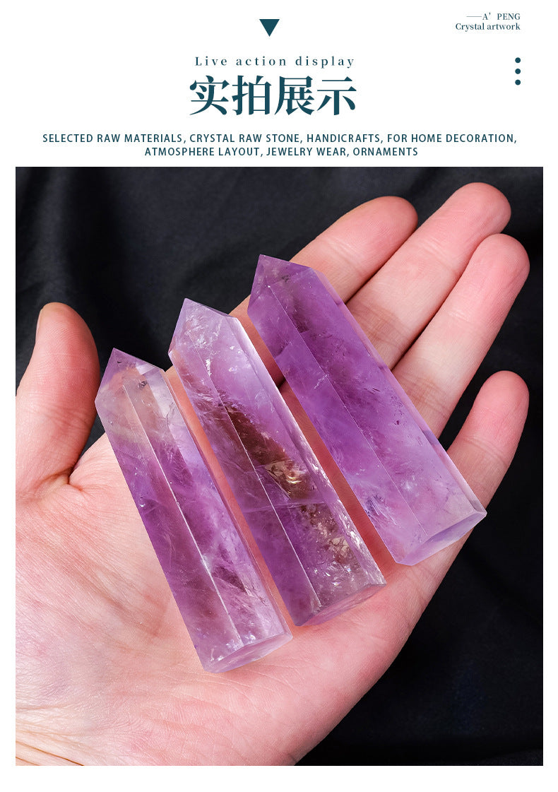 Natural Brazilian Amethyst Single Point Hexagonal Column Amethyst Raw Stone Polished Energy Stone Column Home Decoration Ornament Wholesale