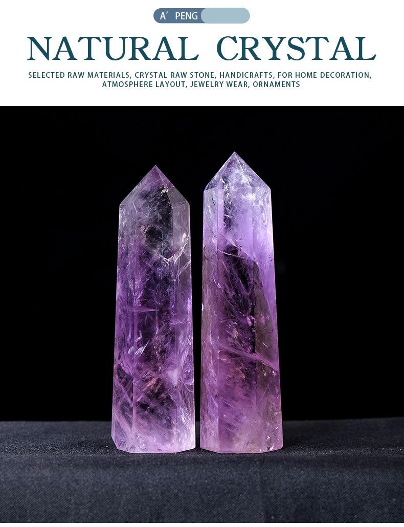 Natural Brazilian Amethyst Single Point Hexagonal Column Amethyst Raw Stone Polished Energy Stone Column Home Decoration Ornament Wholesale