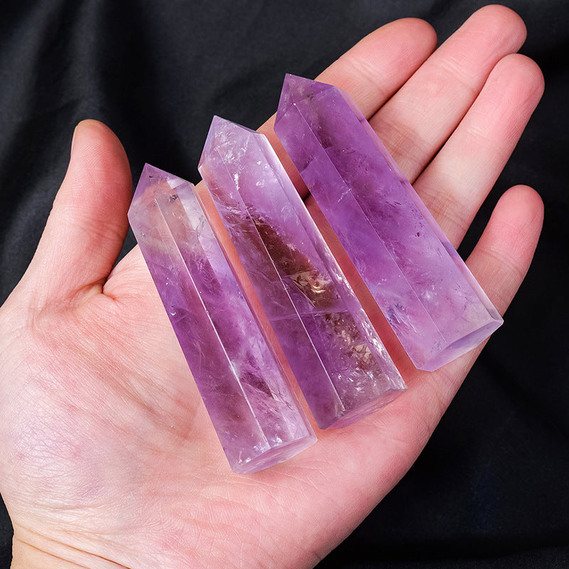 Natural Brazilian Amethyst Single Point Hexagonal Column Amethyst Raw Stone Polished Energy Stone Column Home Decoration Ornament Wholesale