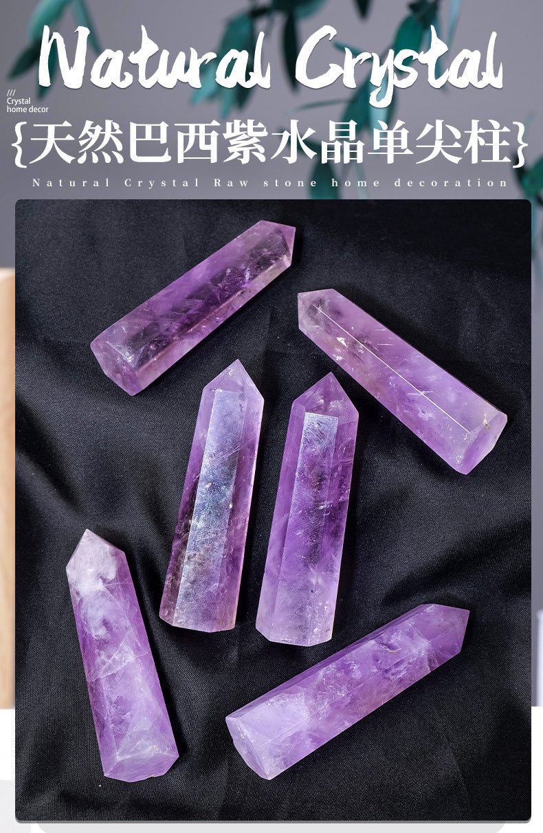 Natural Brazilian Amethyst Single Point Hexagonal Column Amethyst Raw Stone Polished Energy Stone Column Home Decoration Ornament Wholesale