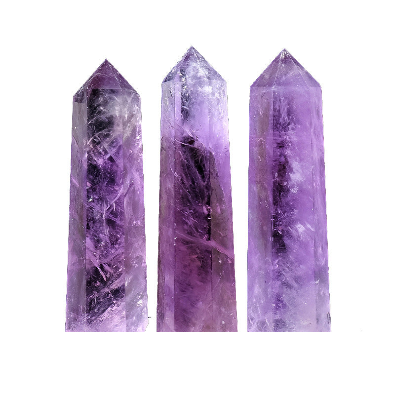 Natural Brazilian Amethyst Single Point Hexagonal Column Amethyst Raw Stone Polished Energy Stone Column Home Decoration Ornament Wholesale