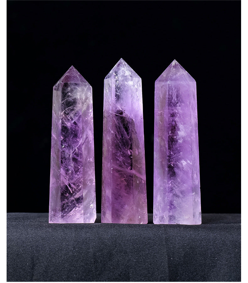 Natural Brazilian Amethyst Single Point Hexagonal Column Amethyst Raw Stone Polished Energy Stone Column Home Decoration Ornament Wholesale